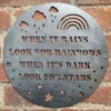 rustic metal when it rains look for rainbows inspirational wall sign UK