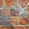 Rustic metal honeybee and dragonfly wall art set for outdoor garden fence decor